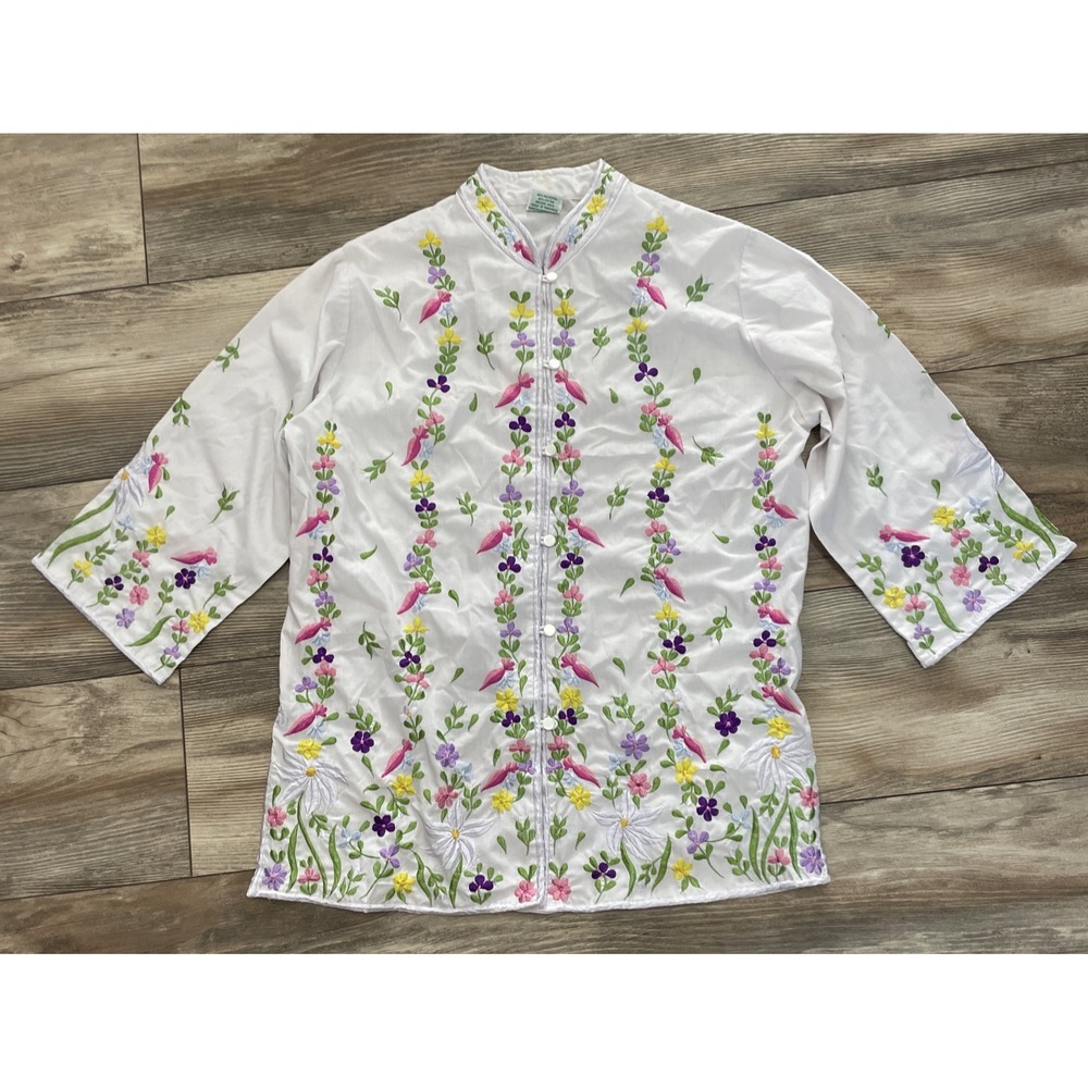 Vintage Caro Of Honolulu Floral Embroidered Blouse Made Philippines Colors 10